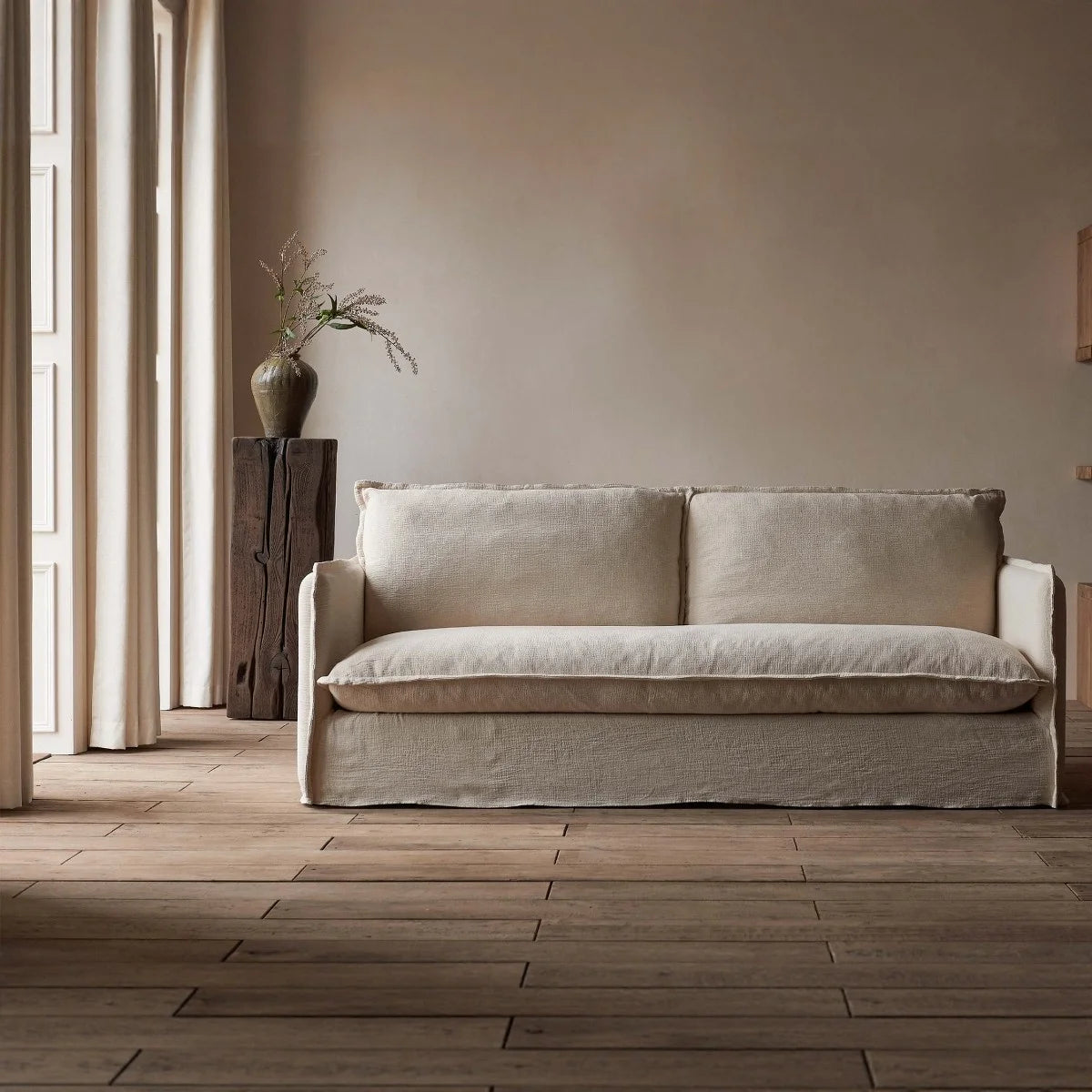 Wabi Sabi style linen fabric straight row sofa, removable washable and washable set, living room double triple seat floor sofa