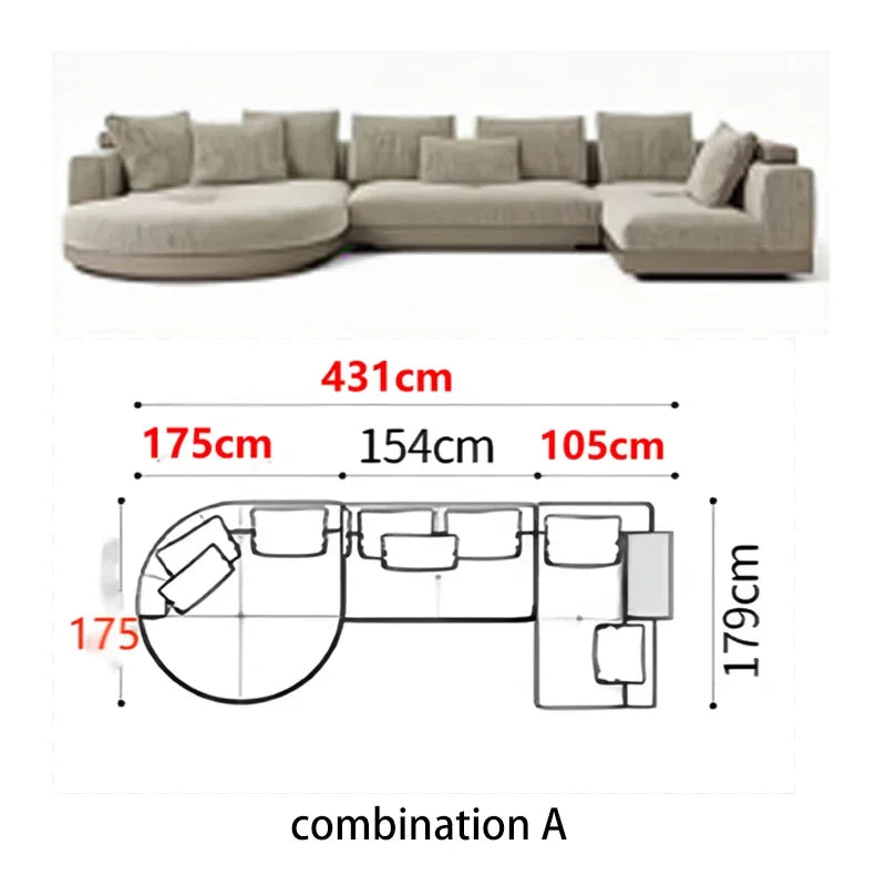 Italian Couch For Living Room Minimalist Cotton And Linen Fabric Sectional Sofa Large Flat Floor Designer Living Room Sofas