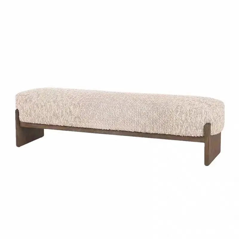 Wabi Sabi Style Boucle Upholstered Bench，Modern Minimalist End of Bed Bench Entryway Shoe Stool for Bedroom Living Room Decor