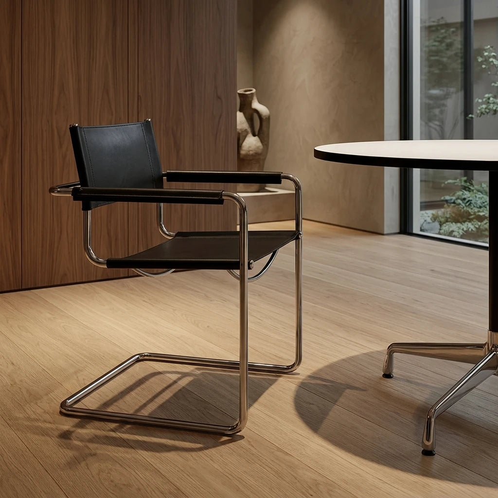 Stainless Steel Metal Chair Casual Dining Furniture Modern Leather Lounge Armchair for Bedroom Library Home Accent Decor