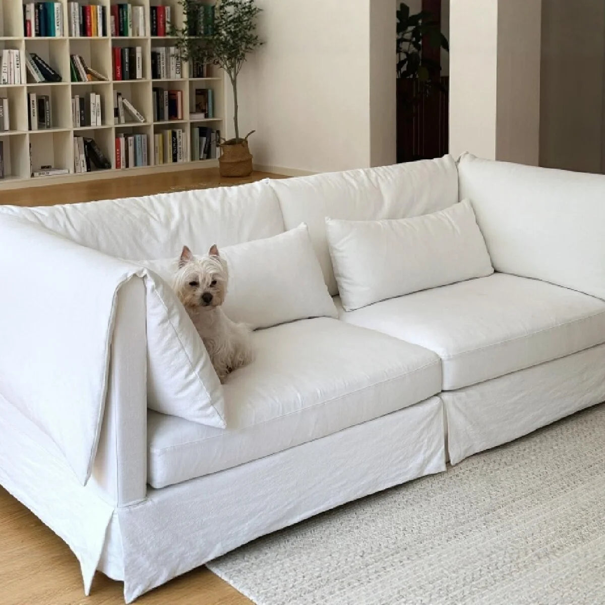 Wabi Sabi style linen straight row sofa, all inclusive, removable and washable cloth cover, small-sized three seater sofa