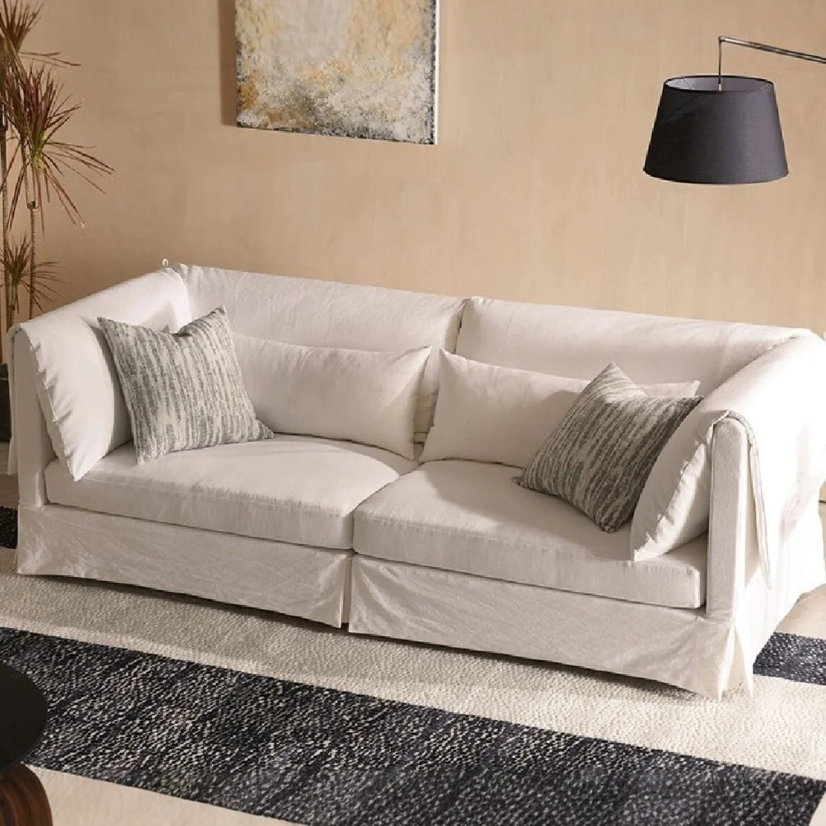 Wabi Sabi style linen straight row sofa, all inclusive, removable and washable cloth cover, small-sized three seater sofa