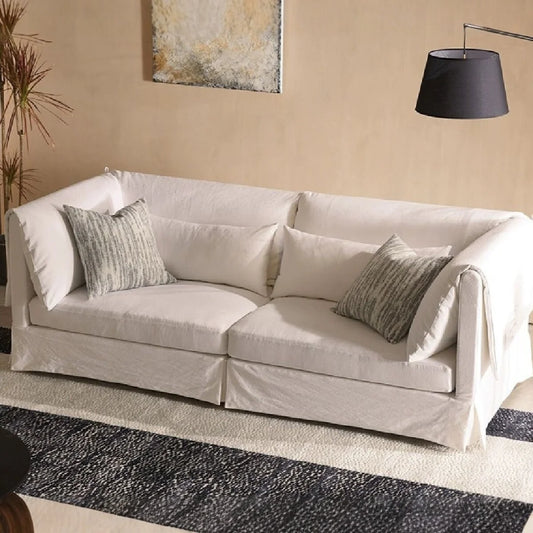 Wabi Sabi style linen straight row sofa, all inclusive, removable and washable cloth cover, small-sized three seater sofa