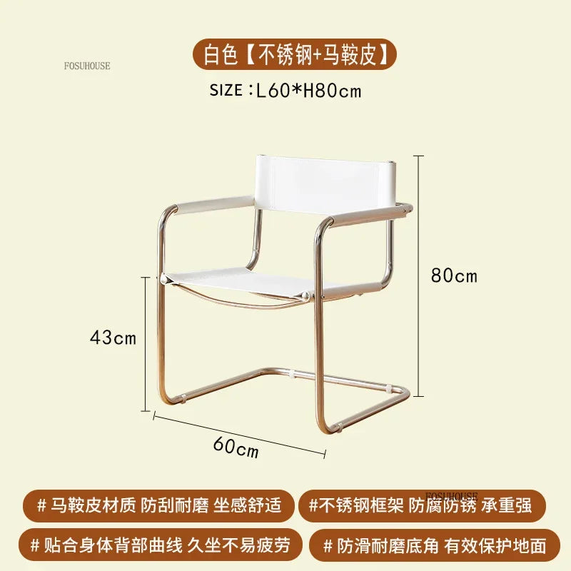 Stainless Steel Metal Chair Casual Dining Furniture Modern Leather Lounge Armchair for Bedroom Library Home Accent Decor
