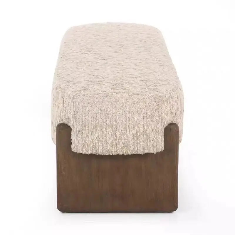 Wabi Sabi Style Boucle Upholstered Bench，Modern Minimalist End of Bed Bench Entryway Shoe Stool for Bedroom Living Room Decor