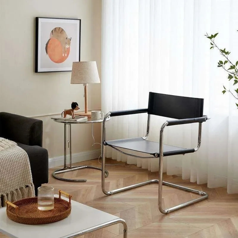 Stainless Steel Metal Chair Casual Dining Furniture Modern Leather Lounge Armchair for Bedroom Library Home Accent Decor