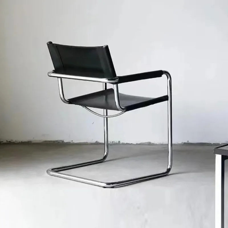 Stainless Steel Metal Chair Casual Dining Furniture Modern Leather Lounge Armchair for Bedroom Library Home Accent Decor