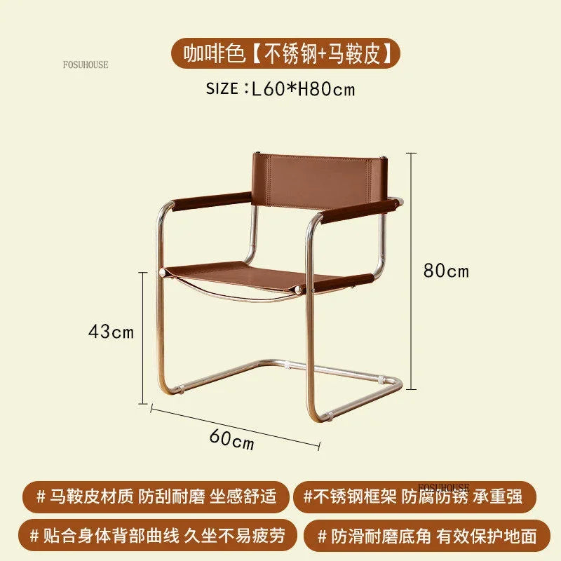 Stainless Steel Metal Chair Casual Dining Furniture Modern Leather Lounge Armchair for Bedroom Library Home Accent Decor