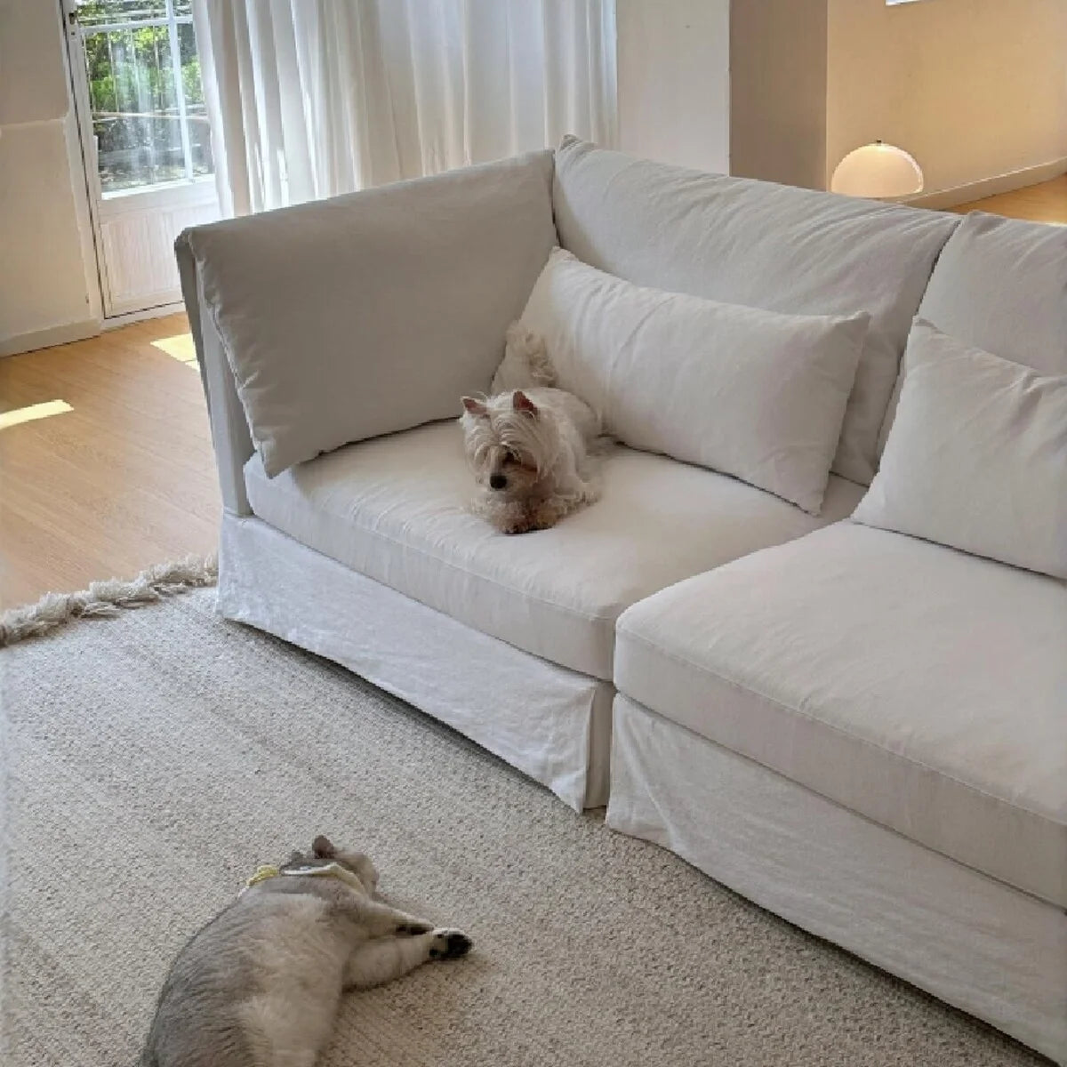 Wabi Sabi style linen straight row sofa, all inclusive, removable and washable cloth cover, small-sized three seater sofa