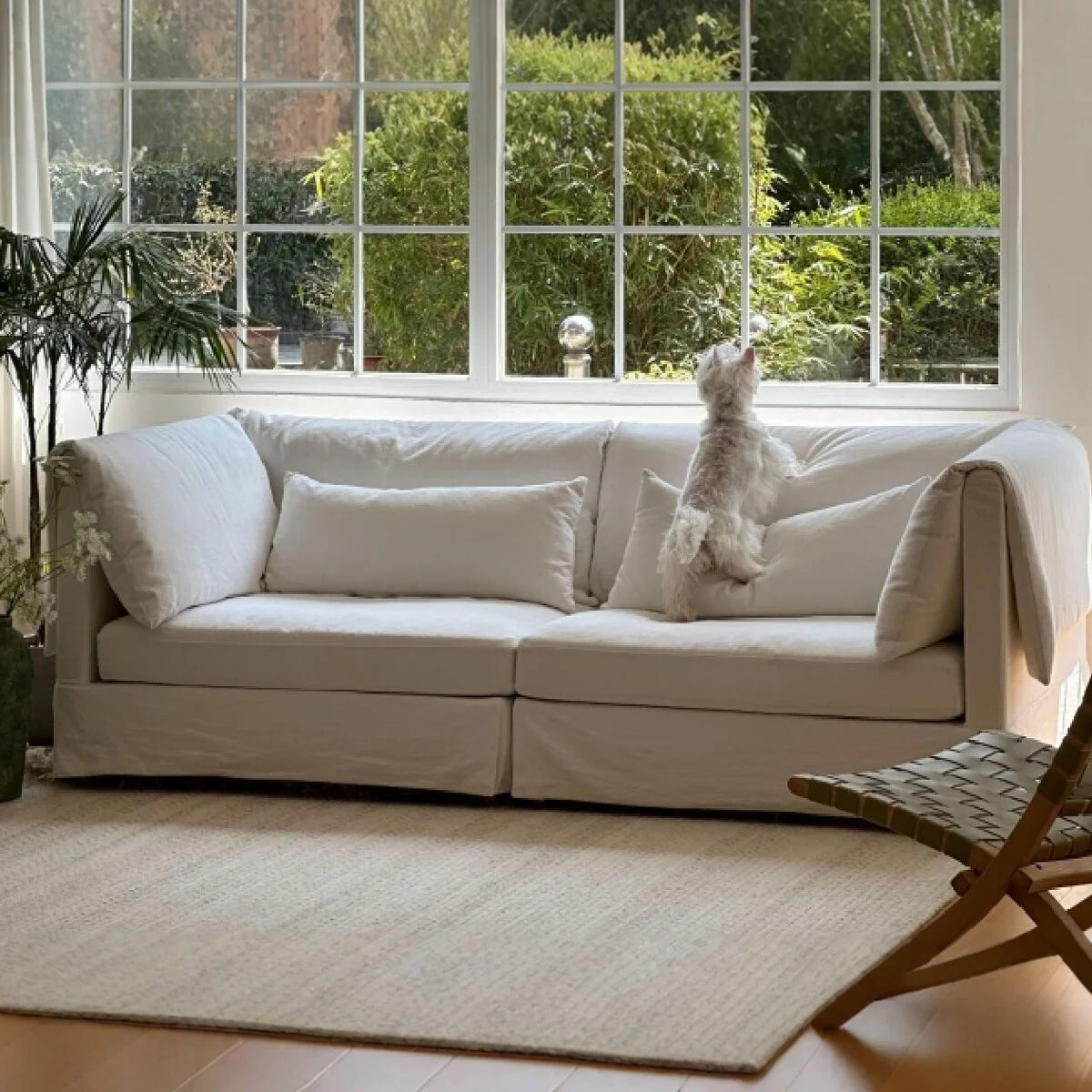 Wabi Sabi style linen straight row sofa, all inclusive, removable and washable cloth cover, small-sized three seater sofa
