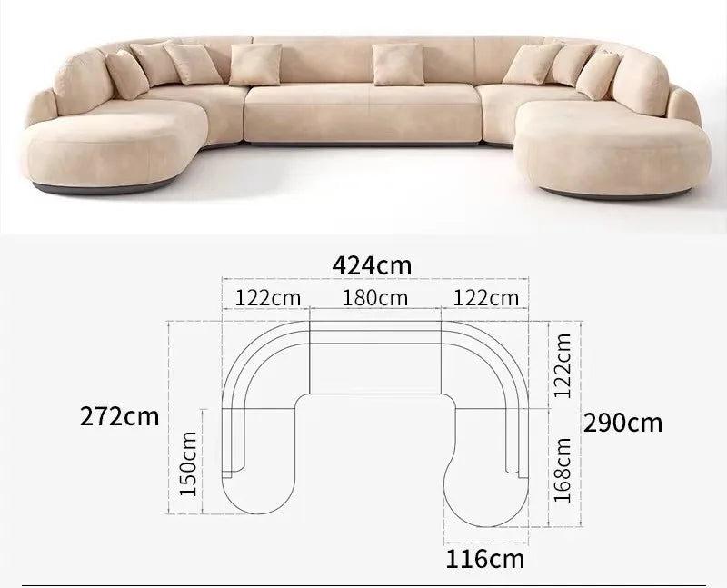 Italian U Shape Technology Fabric Sofa Online Celebrity Living Room Special Shaped Corner Combination Sofa Divano Furniture