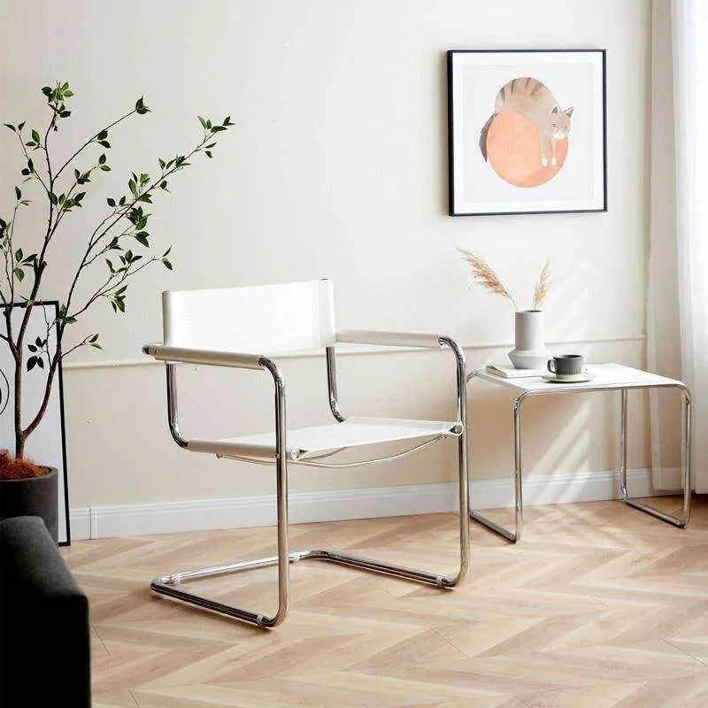 Stainless Steel Metal Chair Casual Dining Furniture Modern Leather Lounge Armchair for Bedroom Library Home Accent Decor