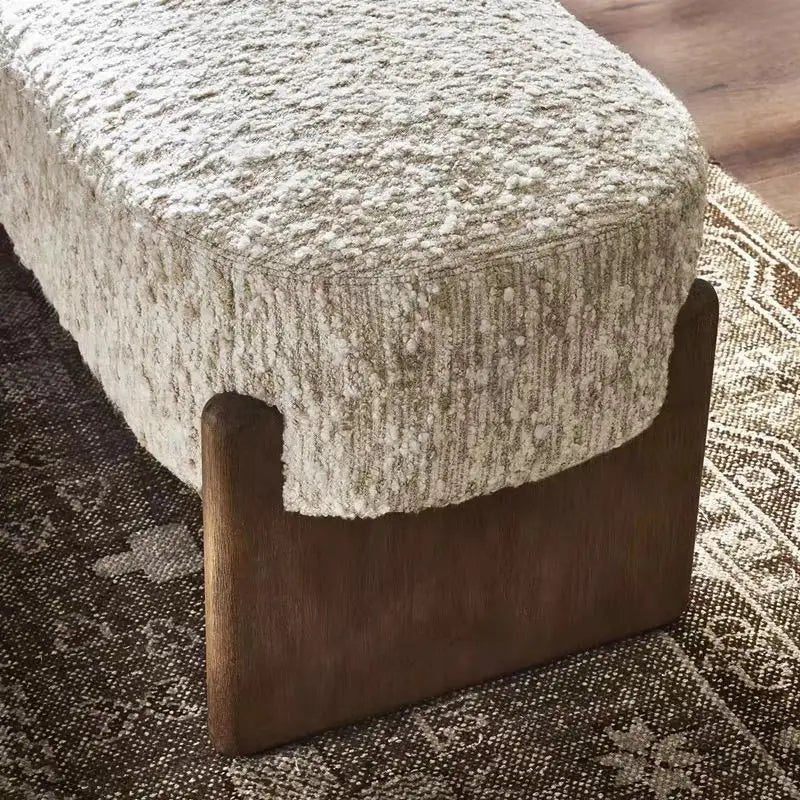 Wabi Sabi Style Boucle Upholstered Bench，Modern Minimalist End of Bed Bench Entryway Shoe Stool for Bedroom Living Room Decor