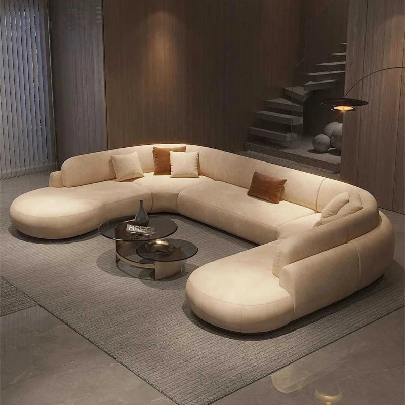 Italian U Shape Technology Fabric Sofa Online Celebrity Living Room Special Shaped Corner Combination Sofa Divano Furniture