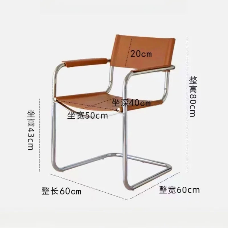 Stainless Steel Metal Chair Casual Dining Furniture Modern Leather Lounge Armchair for Bedroom Library Home Accent Decor