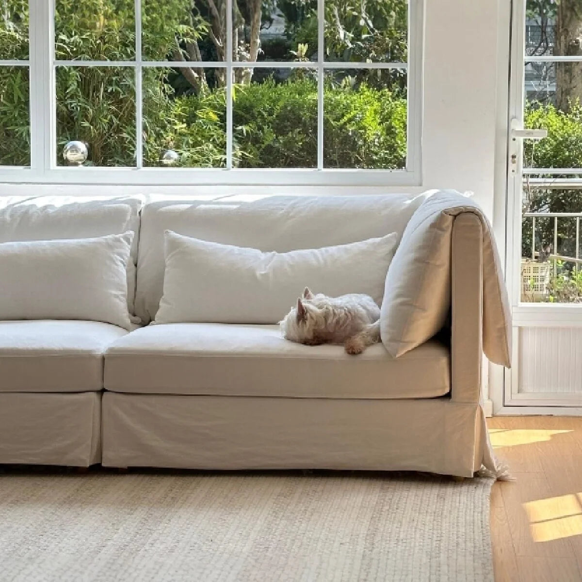 Wabi Sabi style linen straight row sofa, all inclusive, removable and washable cloth cover, small-sized three seater sofa