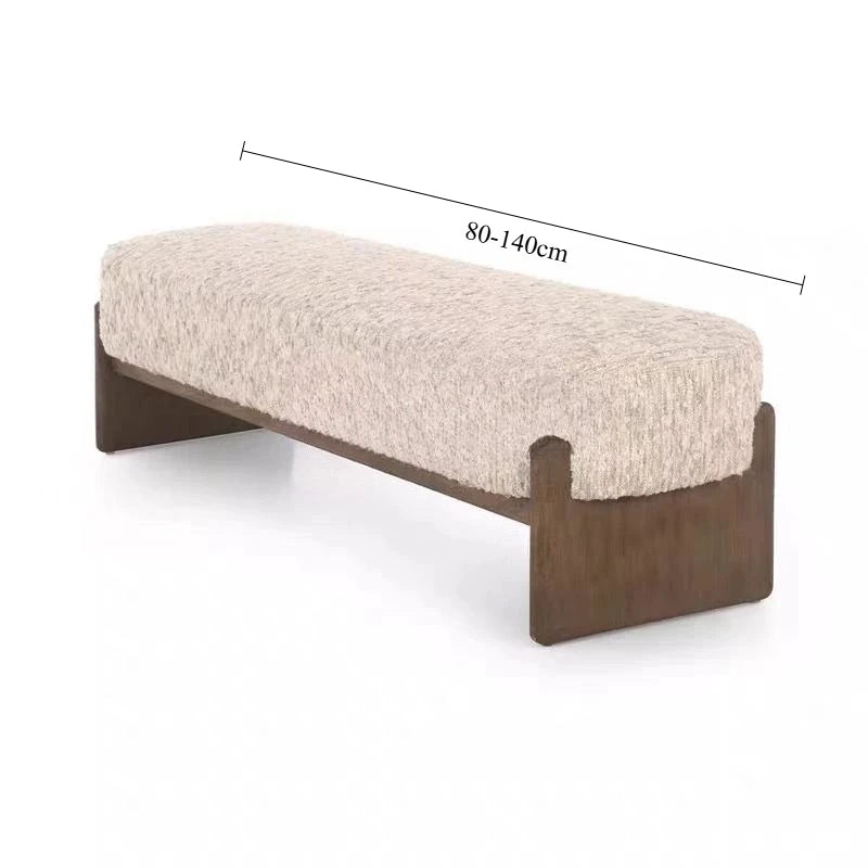 Wabi Sabi Style Boucle Upholstered Bench，Modern Minimalist End of Bed Bench Entryway Shoe Stool for Bedroom Living Room Decor