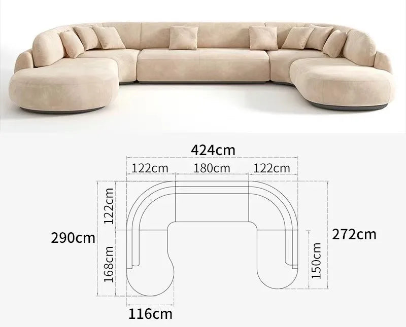 Italian U Shape Technology Fabric Sofa Online Celebrity Living Room Special Shaped Corner Combination Sofa Divano Furniture